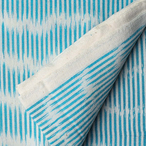 Precut 0.75 meters -Aqua Blue Ikat Pochampally Woven Cotton Fabric Stripes