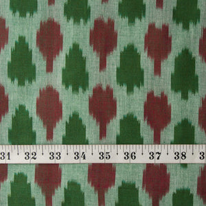 Precut 1 meter -Green & Brown Ikat Pochampally Woven Cotton Fabric