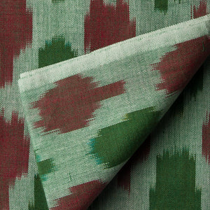 Precut 1 meter -Green & Brown Ikat Pochampally Woven Cotton Fabric