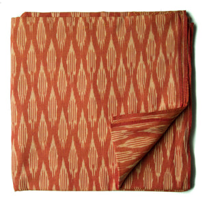 Precut 0.75 meters -Orange Mercerised Ikat Pochampally Woven Cotton Fabric