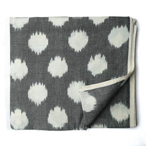 Precut 0.25 meters -Grey & Off White Ikat Pochampally Woven Cotton Fabric