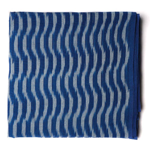 Precut 1 meter -Blue Ikat Pochampally Woven Cotton Fabric Wave Pattern