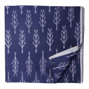 Blue and White Mercerised Ikat Pochampally Handloom Cotton Fabric