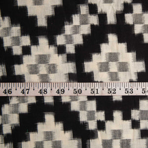 Black & White Double Ikat Pochampally Woven Cotton Fabric