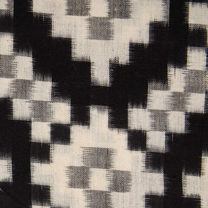 Black & White Double Ikat Pochampally Woven Cotton Fabric