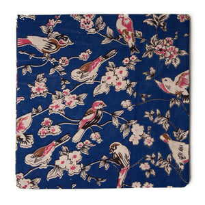 Blue floral Kalamkari Screen Printed Cotton Fabric  with Bird print