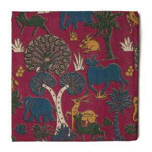 Multi colour Kalamkari Screen Printed Cotton Fabric  with Animal print