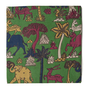 Multi colour Kalamkari Screen Printed Cotton Fabric  with Animal print