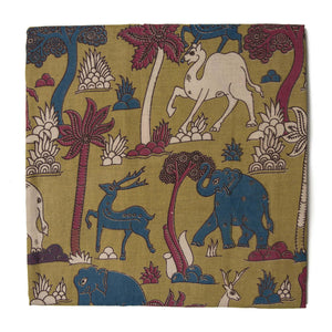 Multi colour Kalamkari Screen Printed Cotton Fabric  with Animal print