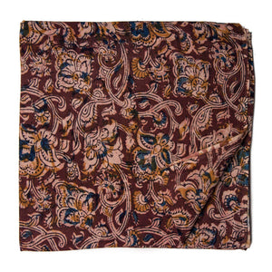 Brown Kalamkari Handblock Printed Cotton fabric with floral print