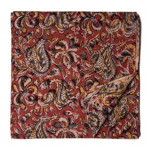 Red Kalamkari Handblock Printed Cotton fabric with floral print