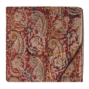 Red Kalamkari Handblock Printed Cotton fabric with paisley print