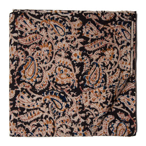 Black Kalamkari Handblock Printed Cotton fabric with paisley print