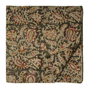 Green Kalamkari Handblock Printed Cotton fabric with paisley print