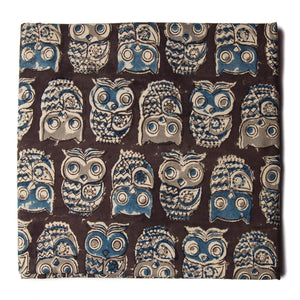 Precut 0.75 meters -Blue & Black Kalamkari Handblock Printed Cotton Fabric