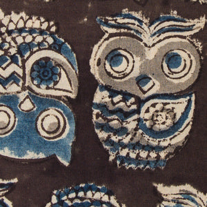 Precut 0.75 meters -Blue & Black Kalamkari Handblock Printed Cotton Fabric