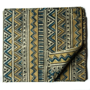 Precut 0.50 meters -Yellow & Blue Kalamkari Handblock Printed Cotton Fabric