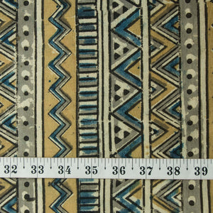 Precut 0.50 meters -Yellow & Blue Kalamkari Handblock Printed Cotton Fabric