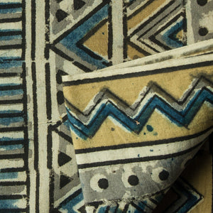 Precut 0.50 meters -Yellow & Blue Kalamkari Handblock Printed Cotton Fabric