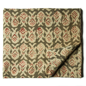 Precut 0.25 meters -Green & Off White Kalamkari Handblock Printed Cotton Fabric