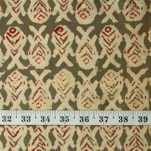 Precut 0.25 meters -Green & Off White Kalamkari Handblock Printed Cotton Fabric