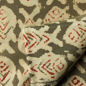 Precut 0.25 meters -Green & Off White Kalamkari Handblock Printed Cotton Fabric