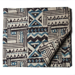 Precut 0.50 meters -Blue & Off White Kalamkari Handblock Printed Cotton Fabric