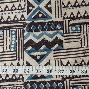 Precut 0.50 meters -Blue & Off White Kalamkari Handblock Printed Cotton Fabric