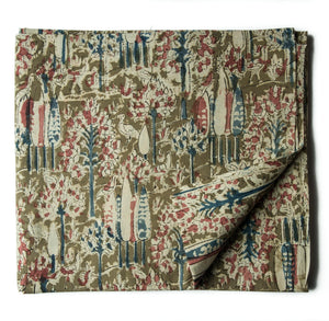 Precut 0.25 meters -Green & Off White Kalamkari Handblock Printed Cotton Fabric 1m