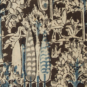 Precut 0.25 meters -Black & Off White Kalamkari Handblock Printed Cotton Fabric