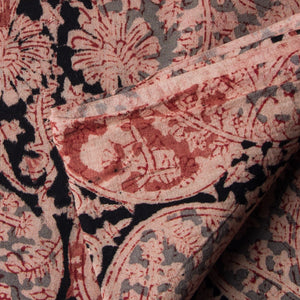 Precut 0.50 meters -Red & Black Kalamkari Handblock Printed Cotton Fabric