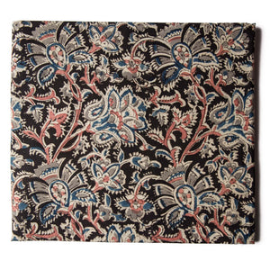 Precut 0.50 meters -Black & Off White Kalamkari Handblock Printed Cotton Fabric 1m