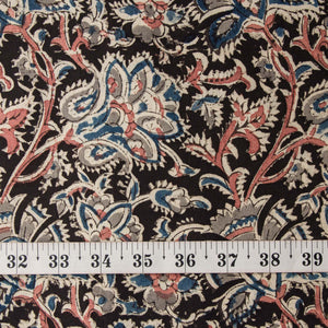 Precut 0.50 meters -Black & Off White Kalamkari Handblock Printed Cotton Fabric 1m