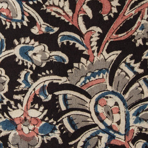Precut 0.50 meters -Black & Off White Kalamkari Handblock Printed Cotton Fabric 1m