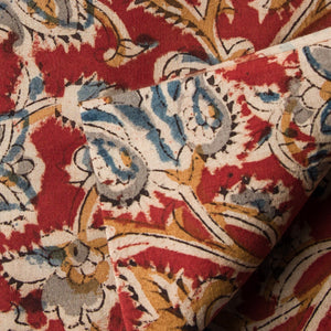 Precut 0.50 meters -Red Kalamkari Handblock Printed Cotton Fabric
