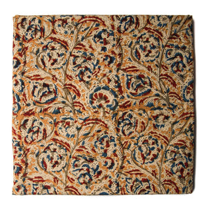 Precut 1 meter -Yellow & Red Kalamkari Hand Block Printed Cotton Fabric