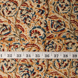 Precut 1 meter -Yellow & Red Kalamkari Hand Block Printed Cotton Fabric