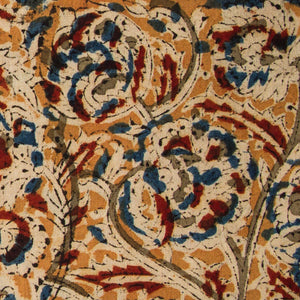 Precut 1 meter -Yellow & Red Kalamkari Hand Block Printed Cotton Fabric