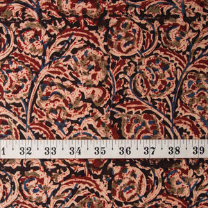 Precut 1 meter -Black & Brown Kalamkari Hand Block Printed Cotton Fabric