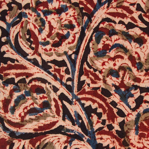 Precut 1 meter -Black & Brown Kalamkari Hand Block Printed Cotton Fabric