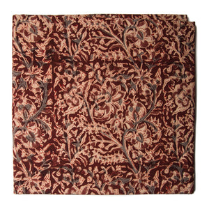 Precut 0.75 meters -Grey & Brown Kalamkari Hand Block Printed Cotton Fabric