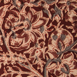 Precut 0.75 meters -Grey & Brown Kalamkari Hand Block Printed Cotton Fabric