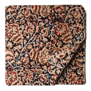 Precut 1 meter -Black & Brown Kalamkari Hand Block Printed Cotton Fabric