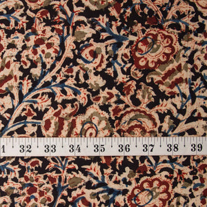 Precut 0.75 meters -Black & Brown Kalamkari Hand Block Printed Cotton Fabric