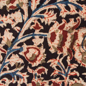 Precut 1 meter -Black & Brown Kalamkari Hand Block Printed Cotton Fabric