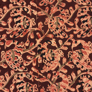 Precut 1 meter -Yellow & Red Kalamkari Hand Block Printed Cotton Fabric