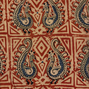 Precut 1 meter -Yellow & Red Kalamkari Hand Block Printed Cotton Fabric