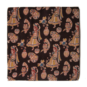 Black and yellow Kalamkari Screen Printed Cotton Fabric with human figures