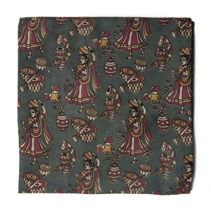 Grey and pink Kalamkari Screen Printed Cotton Fabric with human figures