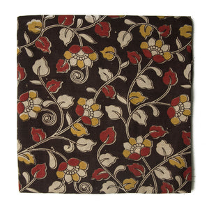 Black and Red Kalamkari Screen Printed Cotton Fabric with floral print